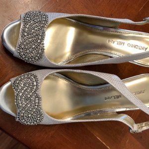 Silver Antonio Melani cocktail heels size 8